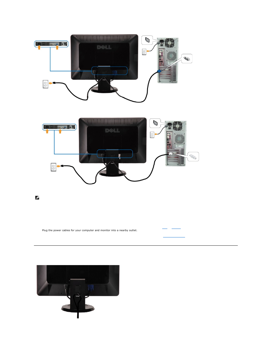 Organizing your cables, Connecting the white dvi cable, Connecting the usb cable | Dell SP2009WFP Monitor User Manual | Page 27 / 34