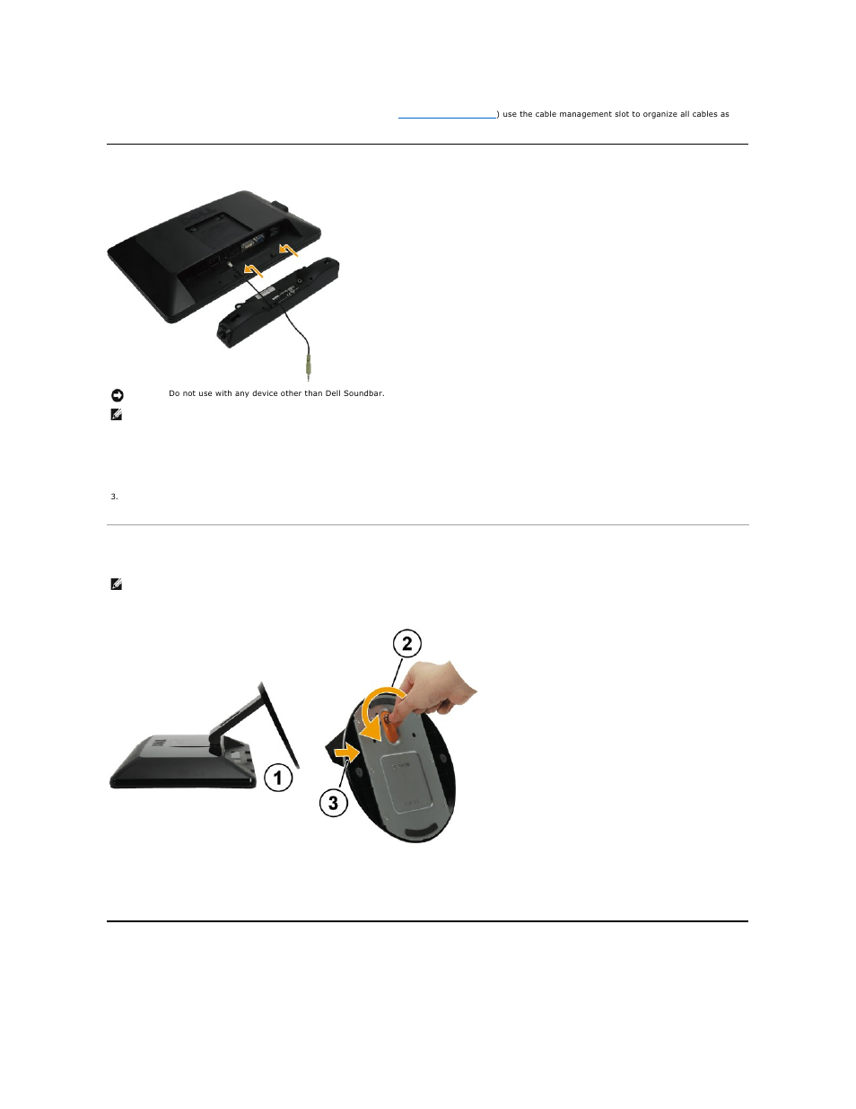 Attaching the soundbar (optional), Removing the stand, Removing the base | Wall mounting (optional), Attaching the soundbar(optional) | Dell SP2009WFP Monitor User Manual | Page 28 / 34