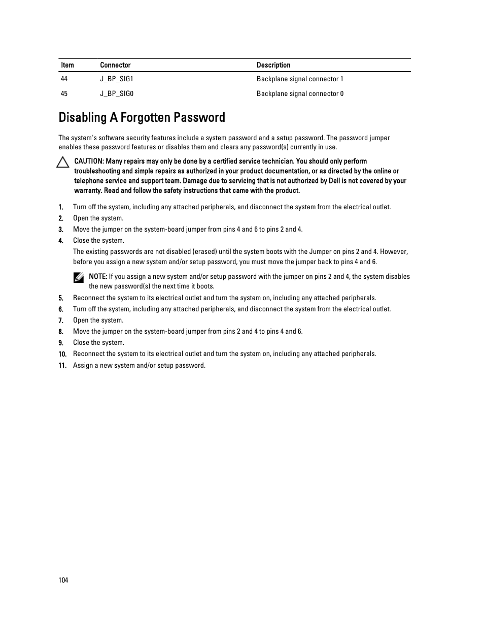 Disabling a forgotten password | Dell PowerVault DX6112 User Manual | Page 104 / 125