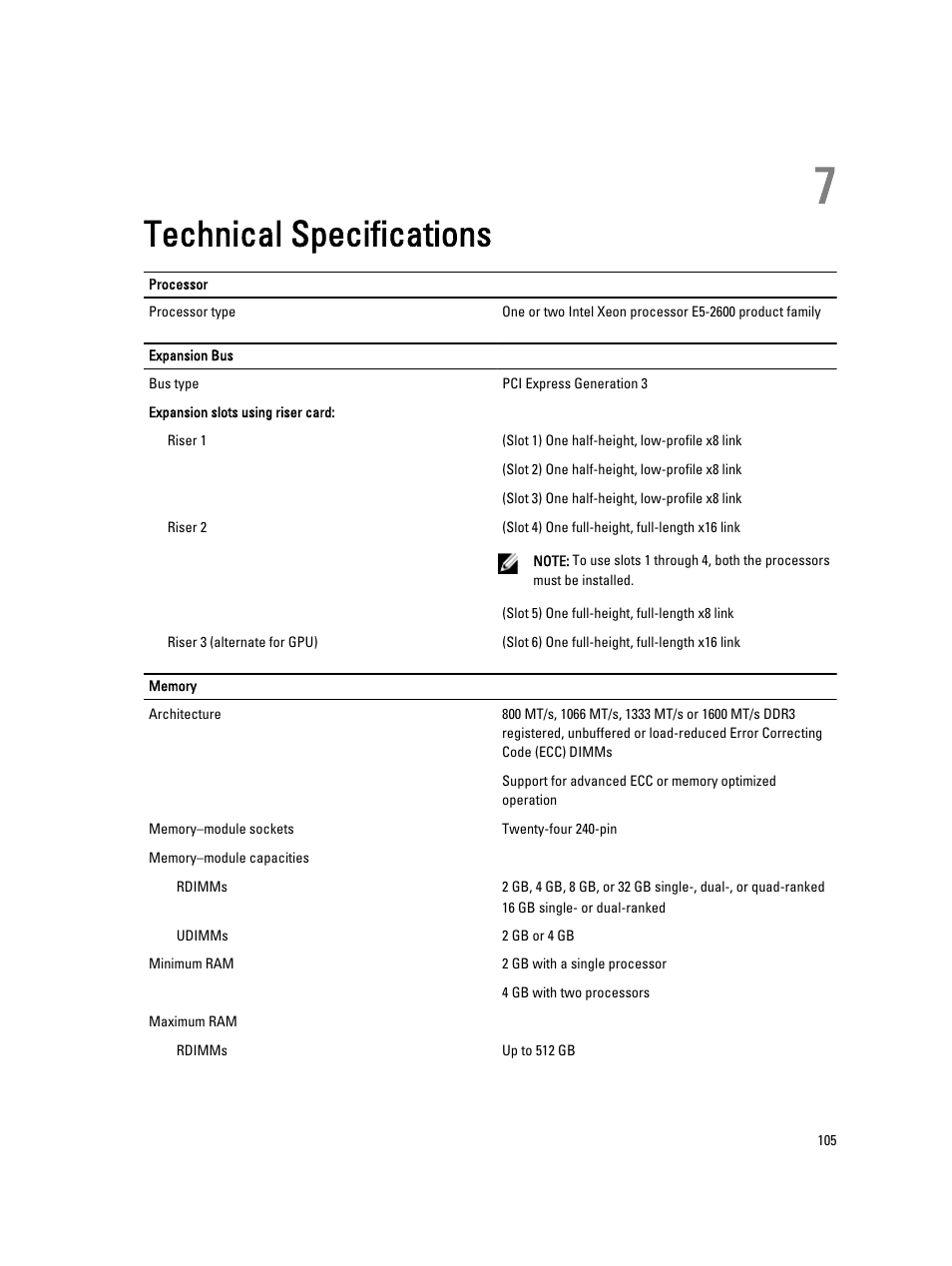 Technical specifications, 7 technical specifications | Dell PowerVault DX6112 User Manual | Page 105 / 125