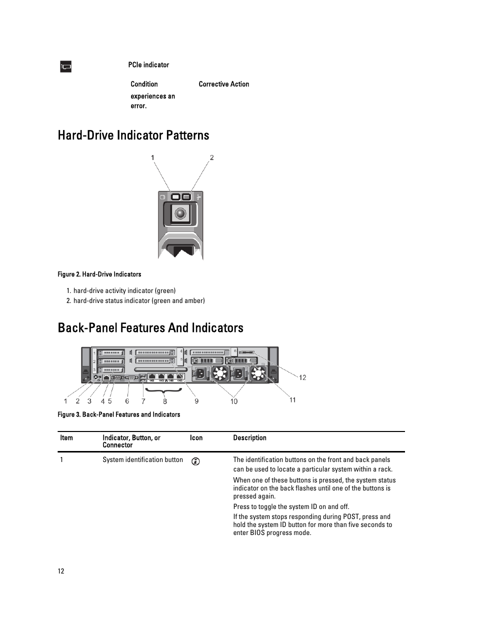 Hard-drive indicator patterns, Back-panel features and indicators | Dell PowerVault DX6112 User Manual | Page 12 / 125