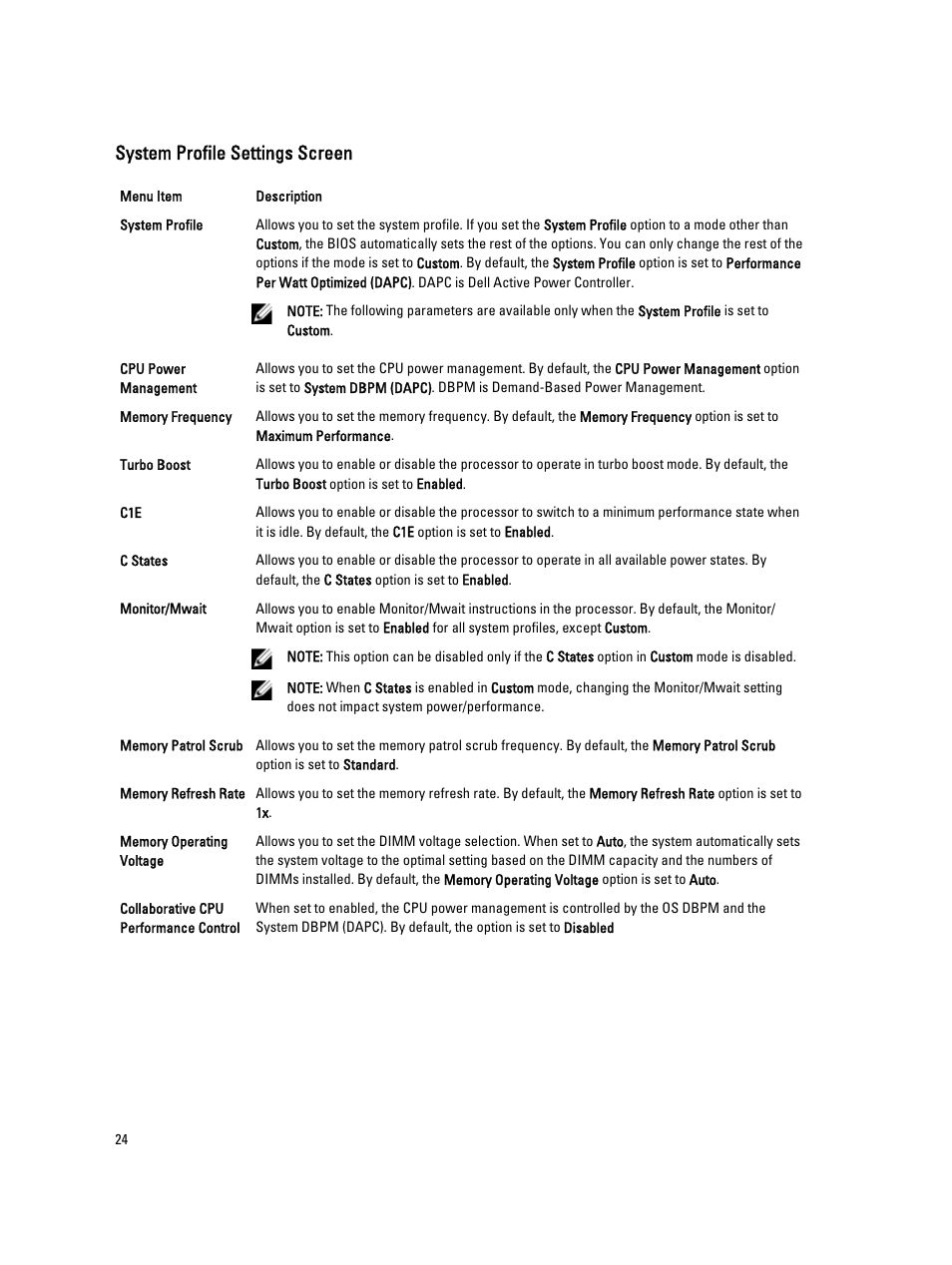 System profile settings screen | Dell PowerVault DX6112 User Manual | Page 24 / 125