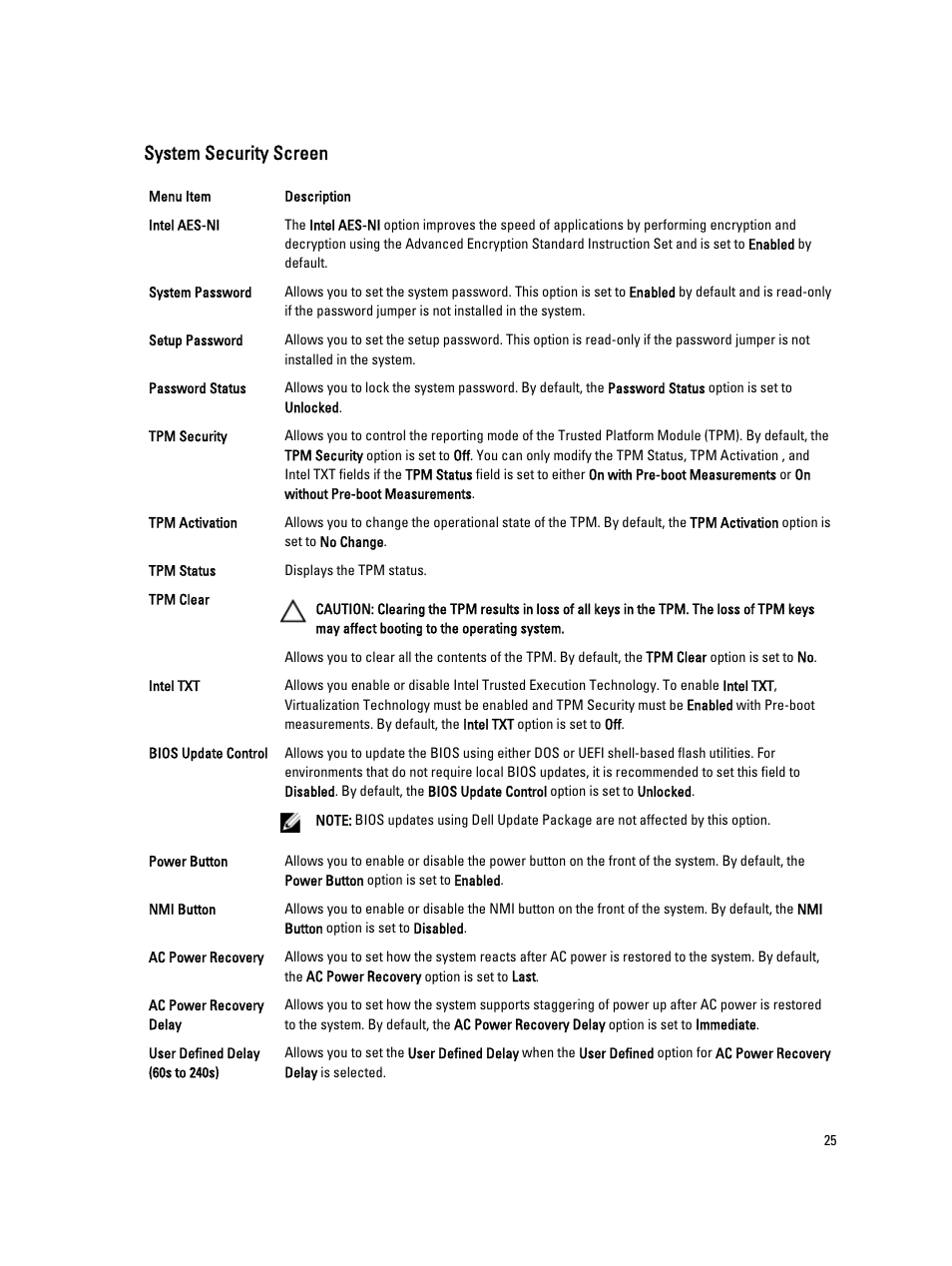 System security screen | Dell PowerVault DX6112 User Manual | Page 25 / 125