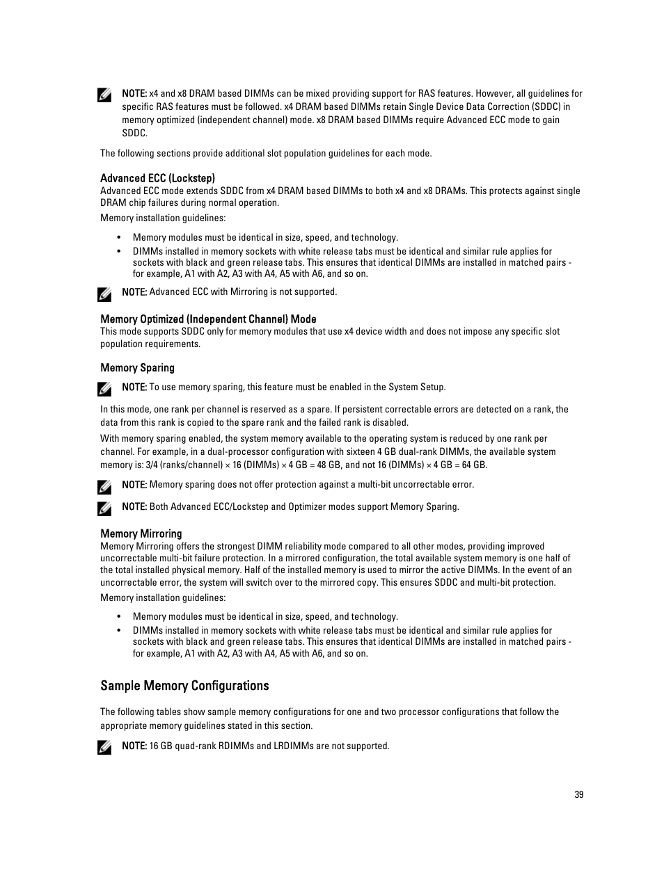 Sample memory configurations | Dell PowerVault DX6112 User Manual | Page 39 / 125