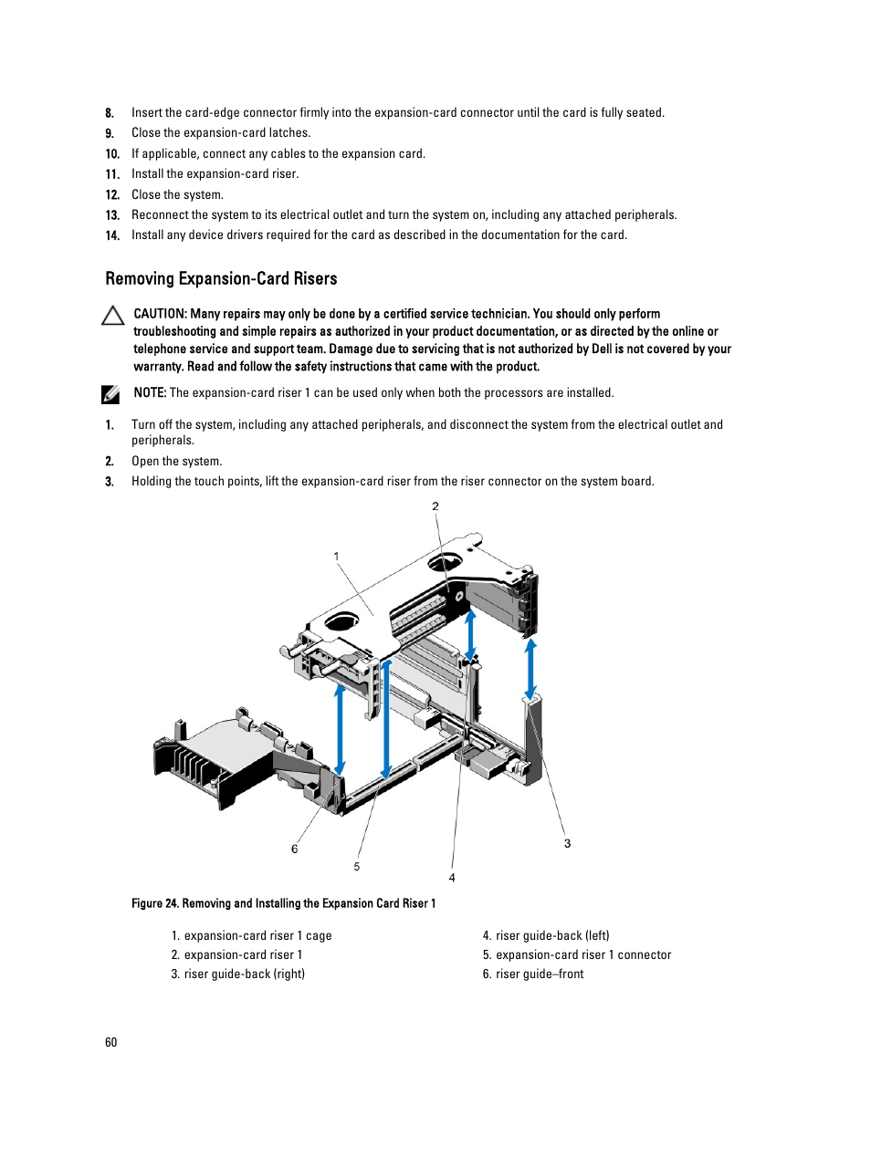 Removing expansion-card risers | Dell PowerVault DX6112 User Manual | Page 60 / 125