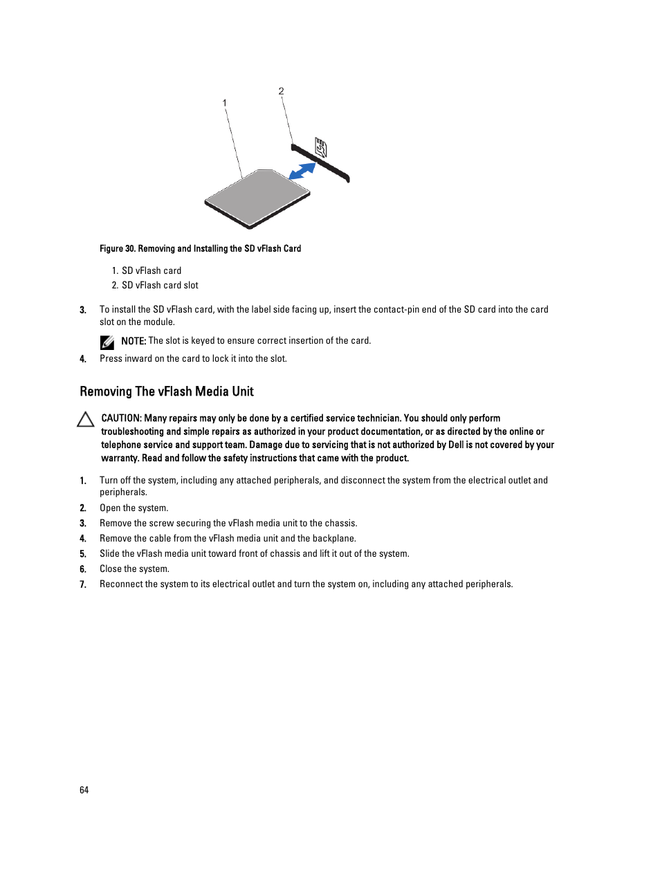 Removing the vflash media unit | Dell PowerVault DX6112 User Manual | Page 64 / 125