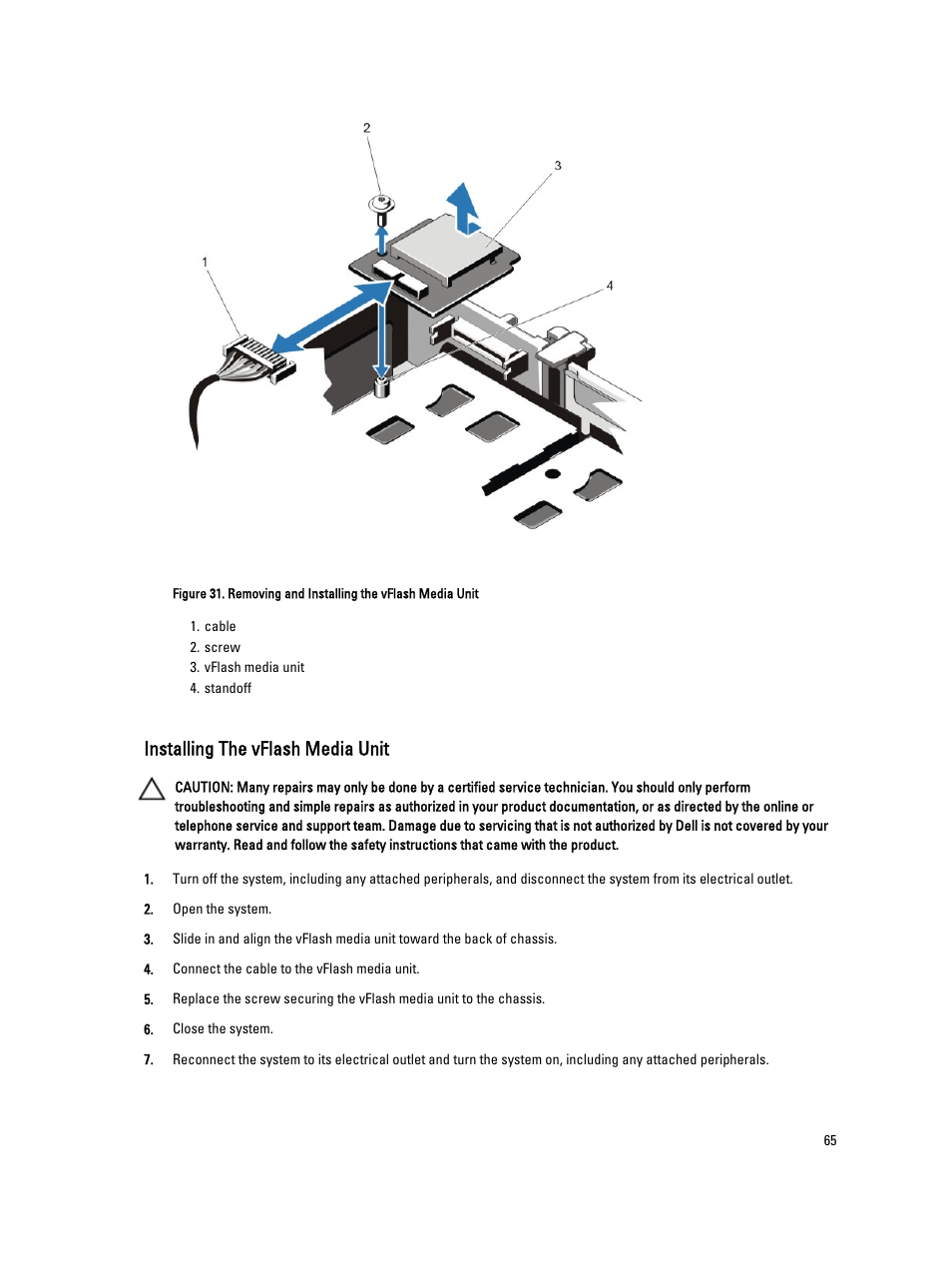 Installing the vflash media unit | Dell PowerVault DX6112 User Manual | Page 65 / 125