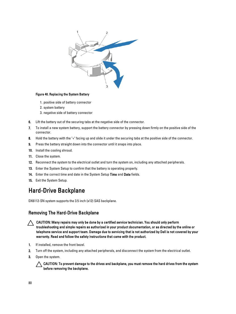 Hard-drive backplane, Removing the hard-drive backplane | Dell PowerVault DX6112 User Manual | Page 80 / 125