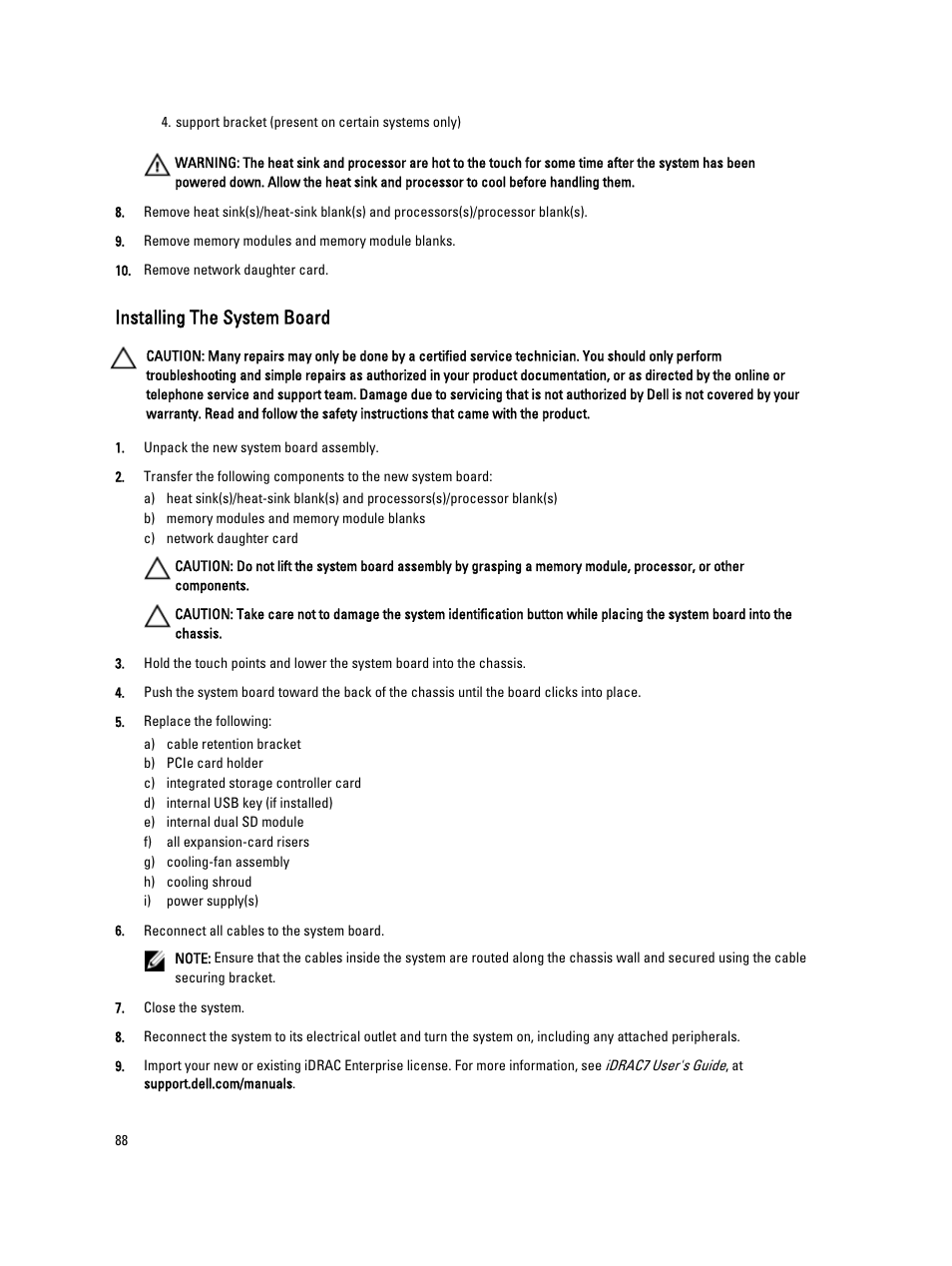 Installing the system board | Dell PowerVault DX6112 User Manual | Page 88 / 125