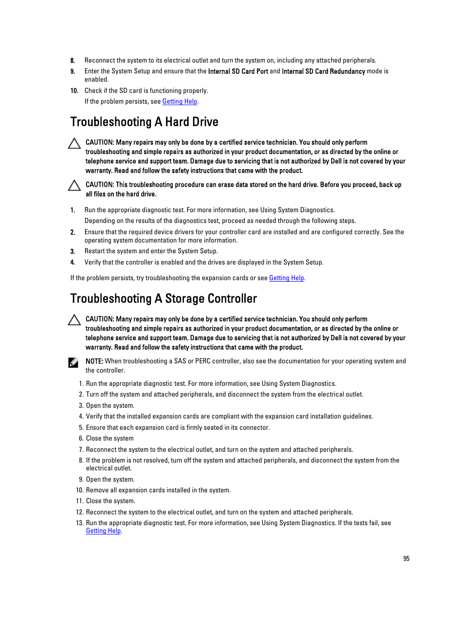 Troubleshooting a hard drive, Troubleshooting a storage controller | Dell PowerVault DX6112 User Manual | Page 95 / 125