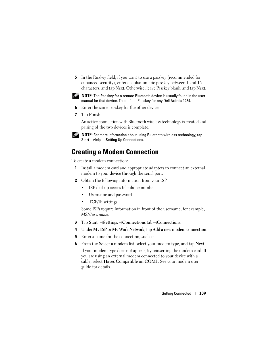 Creating a modem connection | Dell X50 Upgrade User Manual | Page 109 / 170