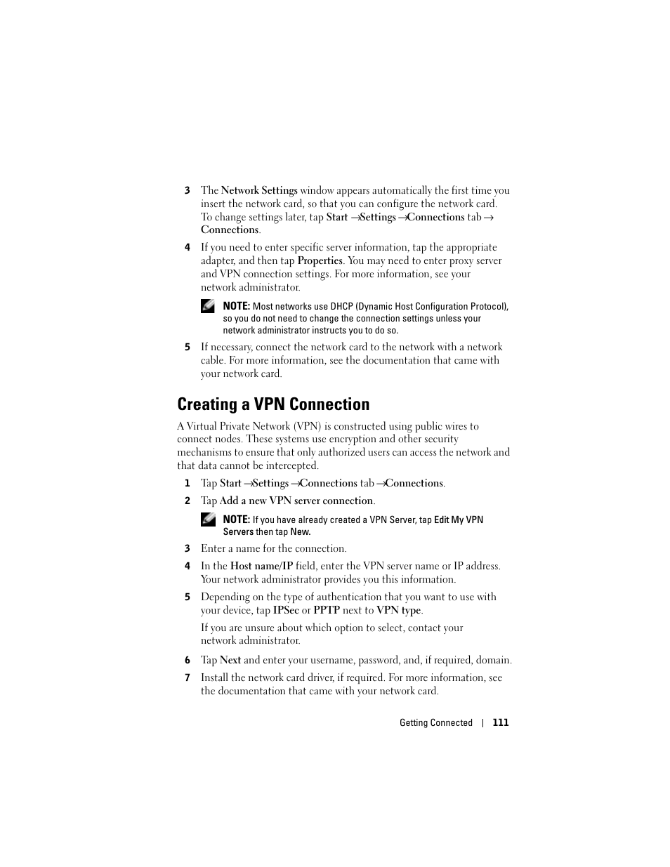 Creating a vpn connection | Dell X50 Upgrade User Manual | Page 111 / 170