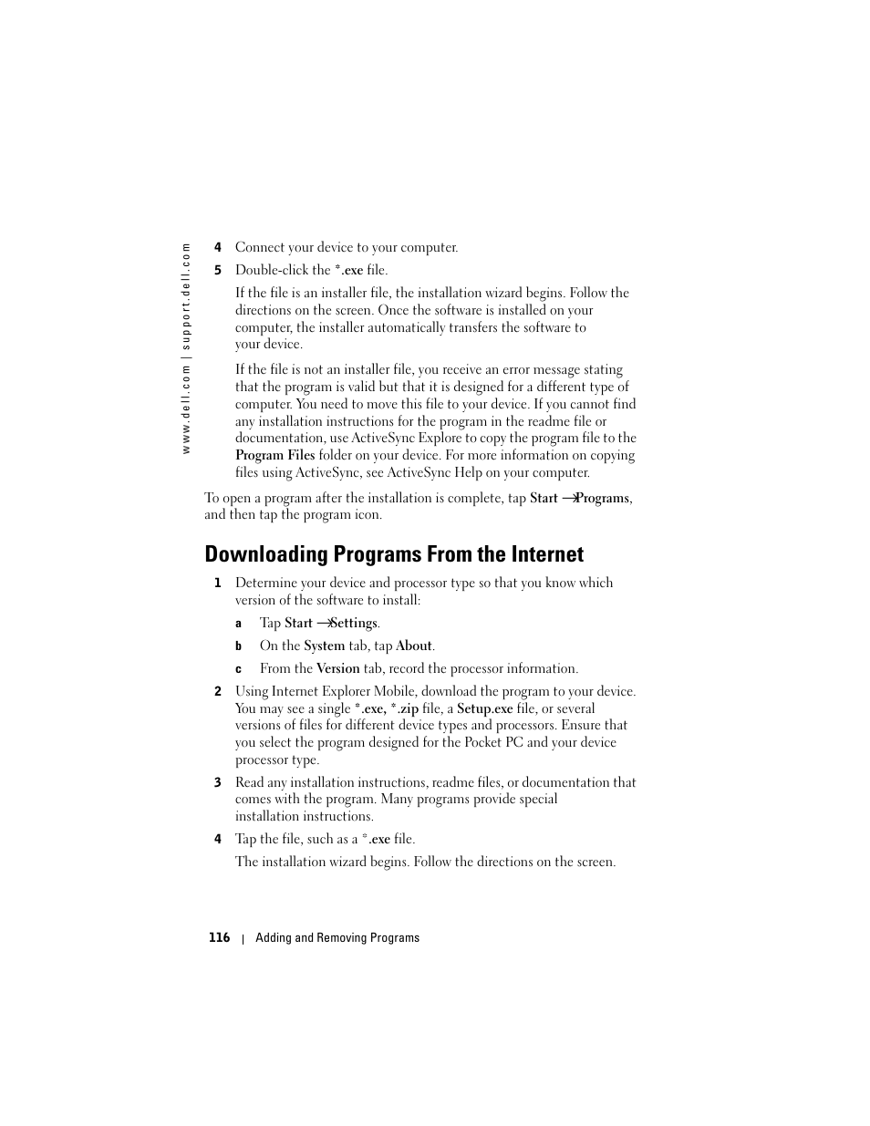 Downloading programs from the internet | Dell X50 Upgrade User Manual | Page 116 / 170