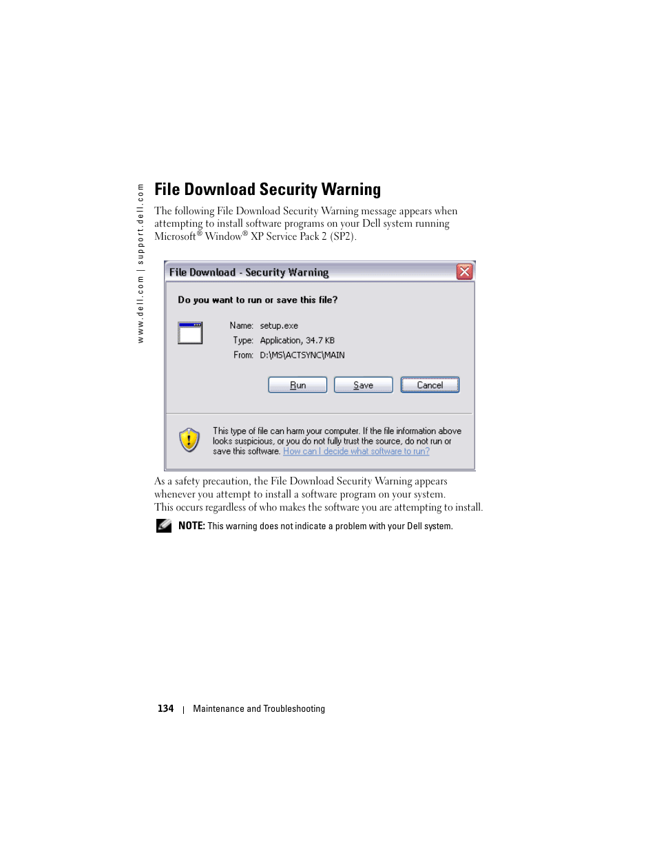 File download security warning | Dell X50 Upgrade User Manual | Page 134 / 170