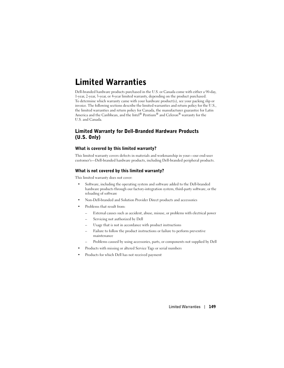 Limited warranties | Dell X50 Upgrade User Manual | Page 149 / 170