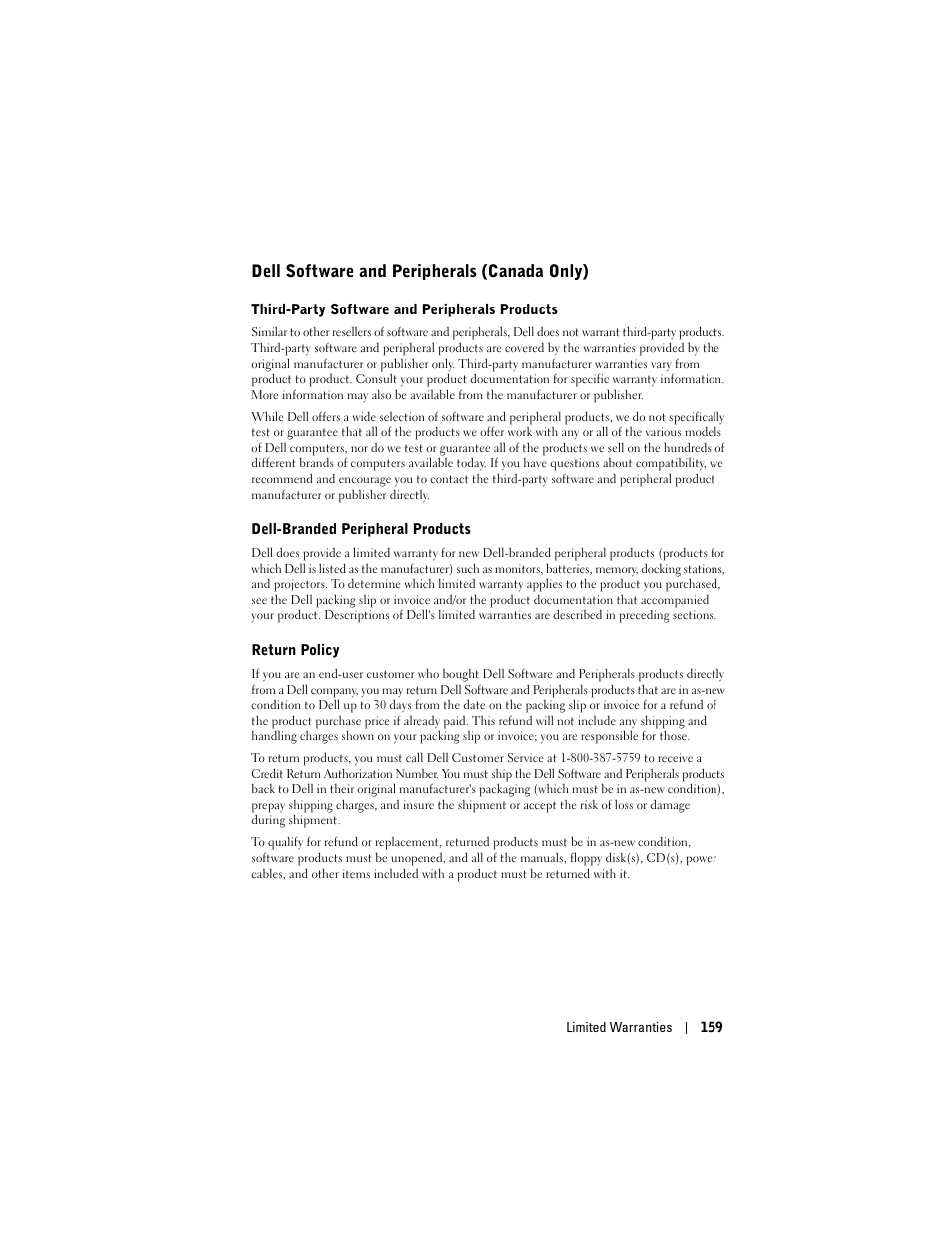 Dell software and peripherals (canada only) | Dell X50 Upgrade User Manual | Page 159 / 170