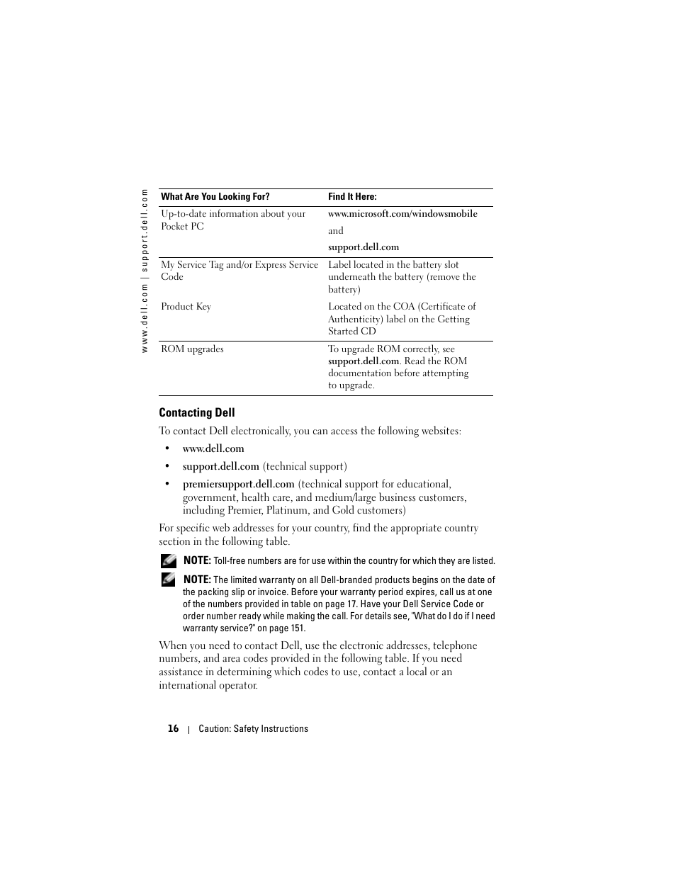 Contacting dell | Dell X50 Upgrade User Manual | Page 16 / 170