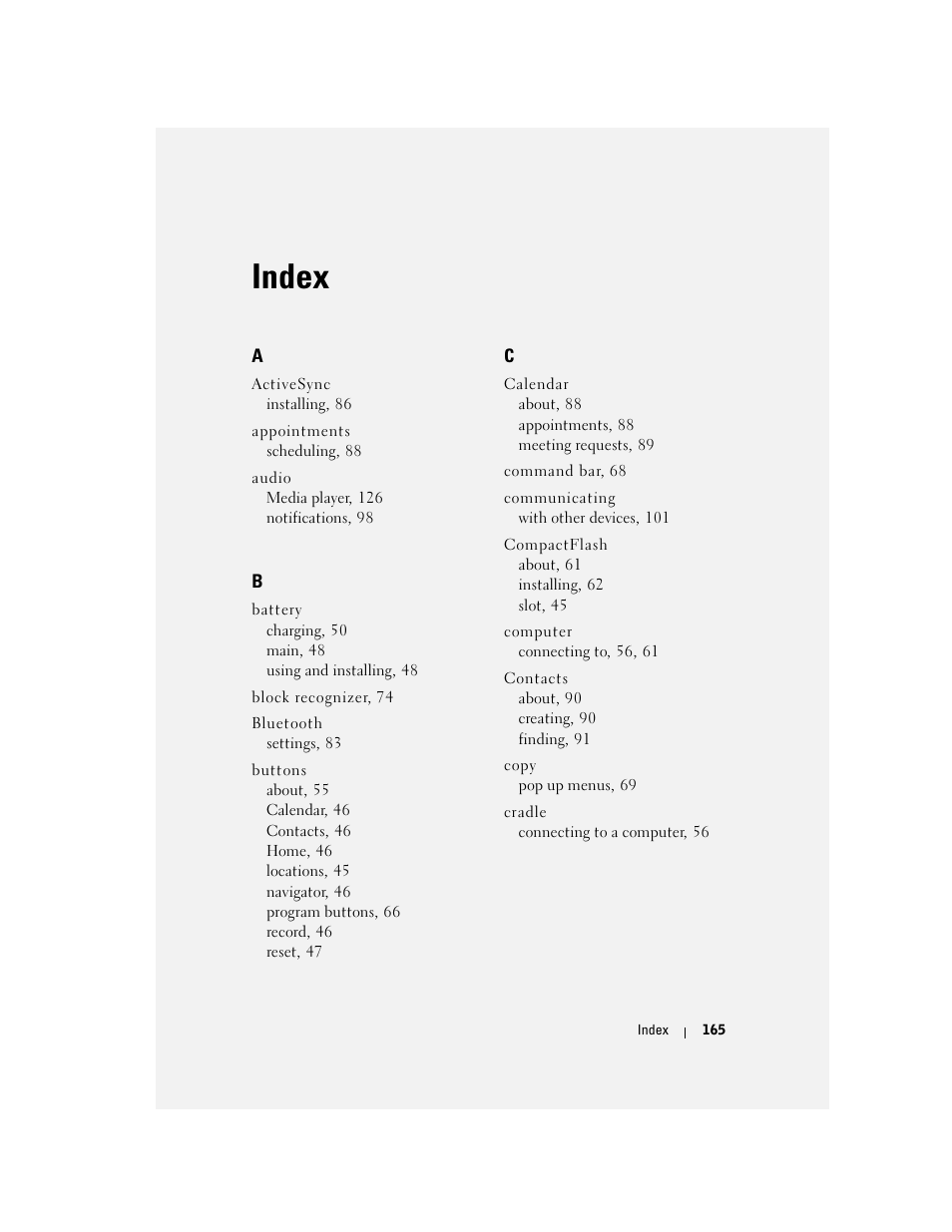 Index | Dell X50 Upgrade User Manual | Page 165 / 170