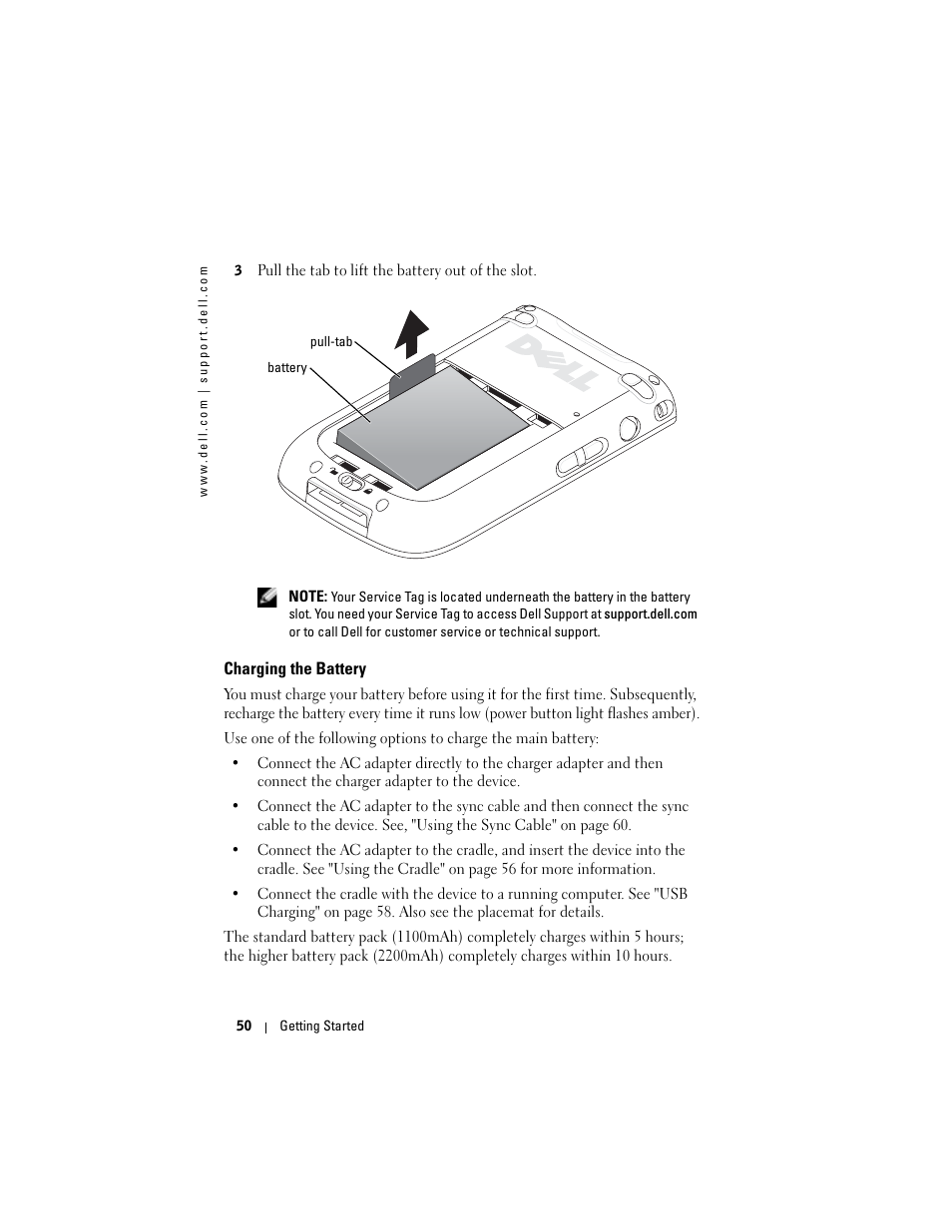 Charging the battery | Dell X50 Upgrade User Manual | Page 50 / 170