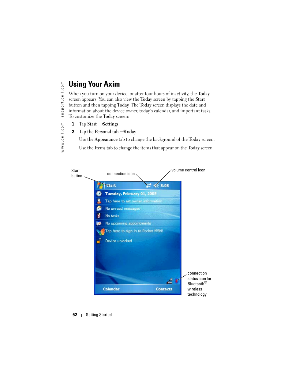 Using your axim | Dell X50 Upgrade User Manual | Page 52 / 170