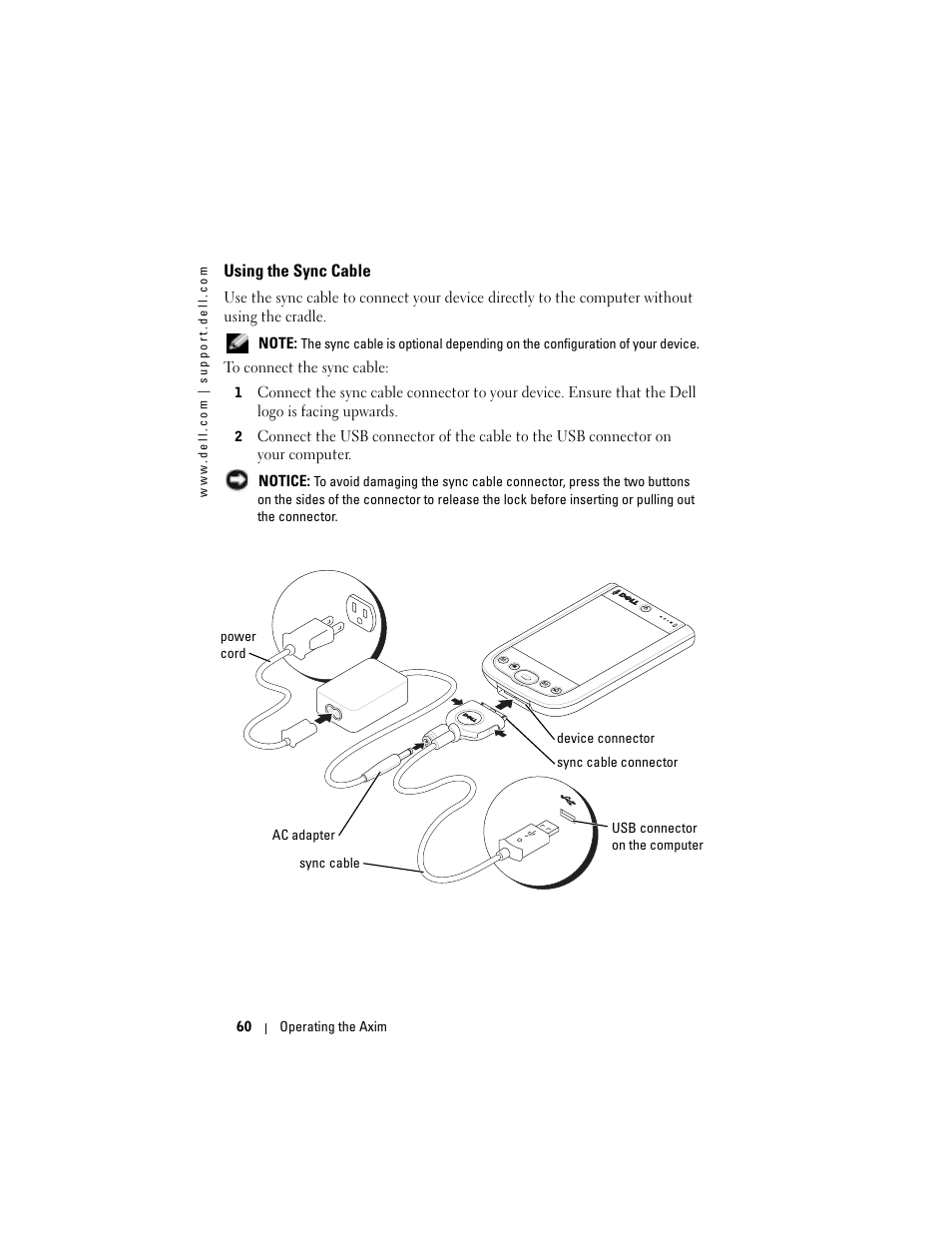 Using the sync cable | Dell X50 Upgrade User Manual | Page 60 / 170