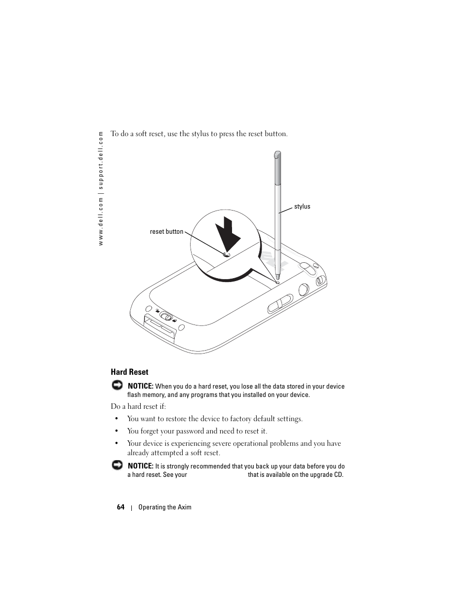 Hard reset | Dell X50 Upgrade User Manual | Page 64 / 170