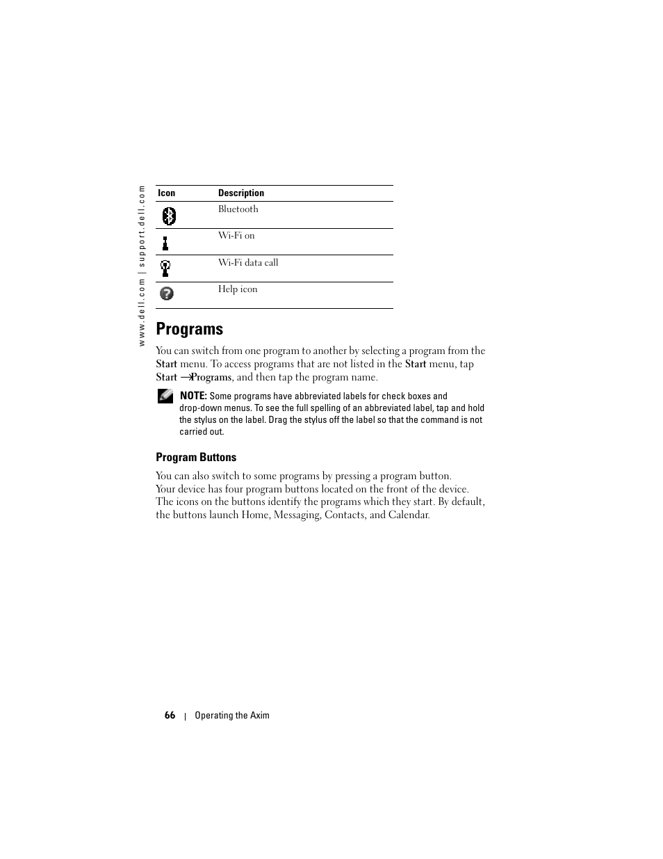 Programs, Program buttons | Dell X50 Upgrade User Manual | Page 66 / 170