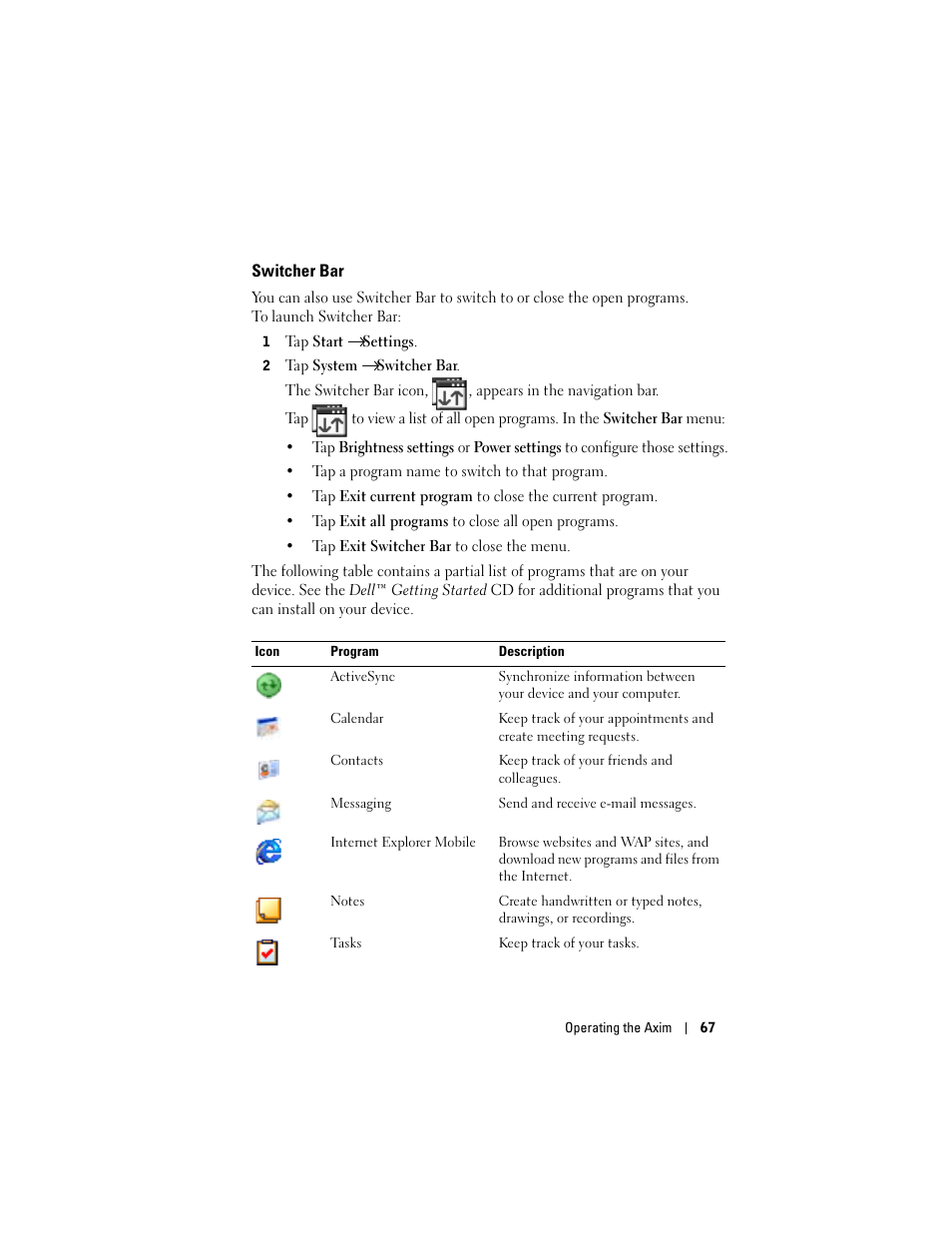 Switcher bar | Dell X50 Upgrade User Manual | Page 67 / 170