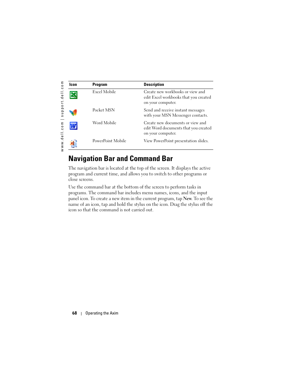 Navigation bar and command bar | Dell X50 Upgrade User Manual | Page 68 / 170