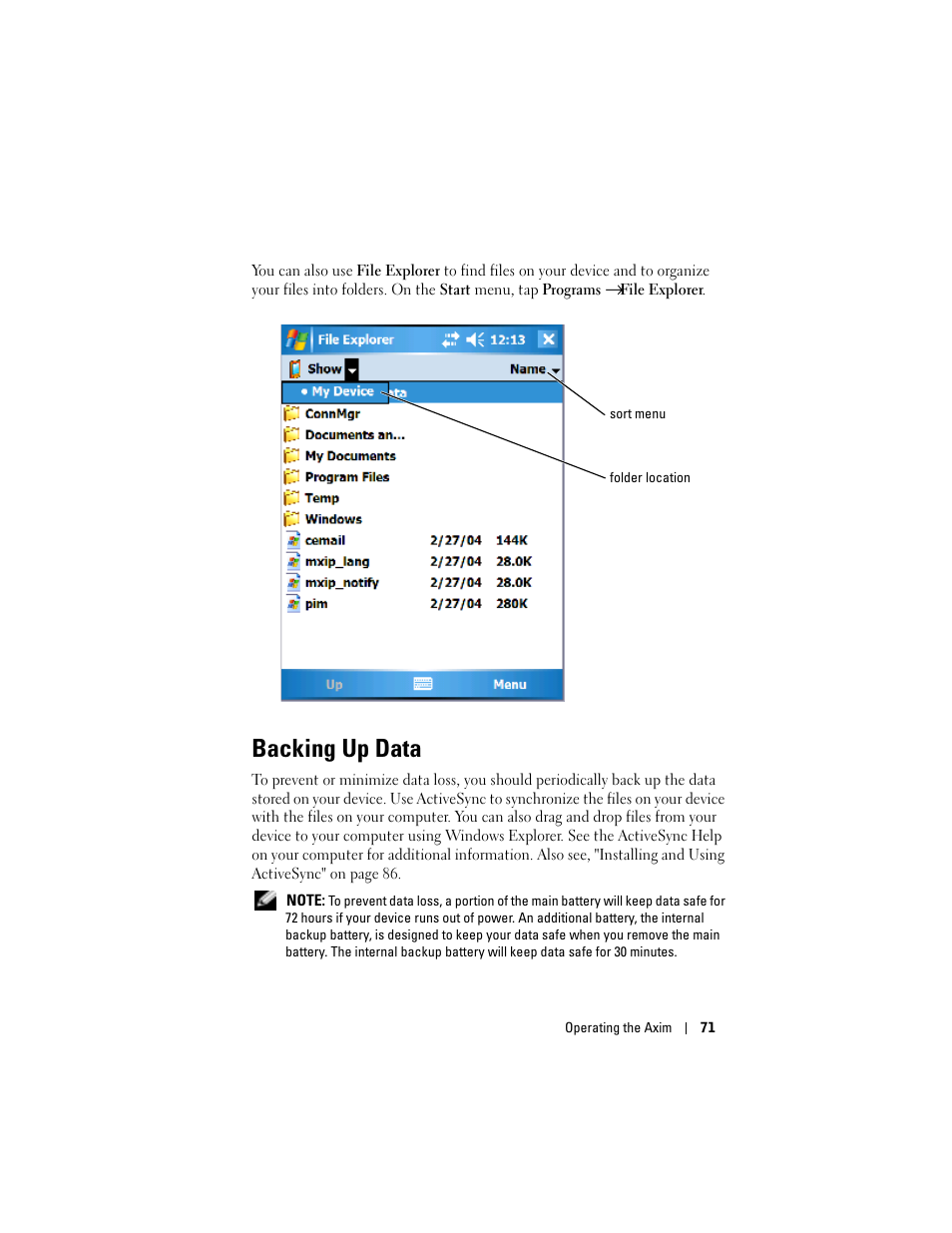 Backing up data | Dell X50 Upgrade User Manual | Page 71 / 170