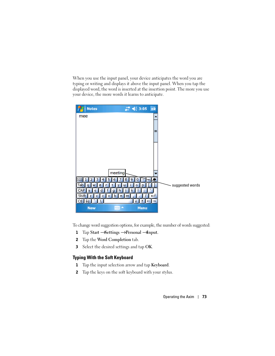 Typing with the soft keyboard | Dell X50 Upgrade User Manual | Page 73 / 170