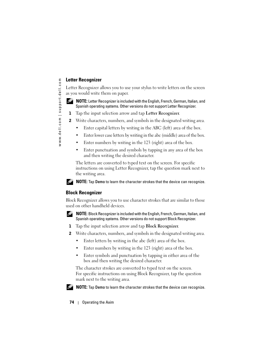Letter recognizer, Block recognizer | Dell X50 Upgrade User Manual | Page 74 / 170