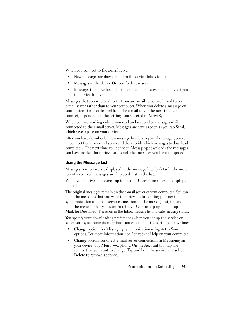 Using the message list | Dell X50 Upgrade User Manual | Page 95 / 170