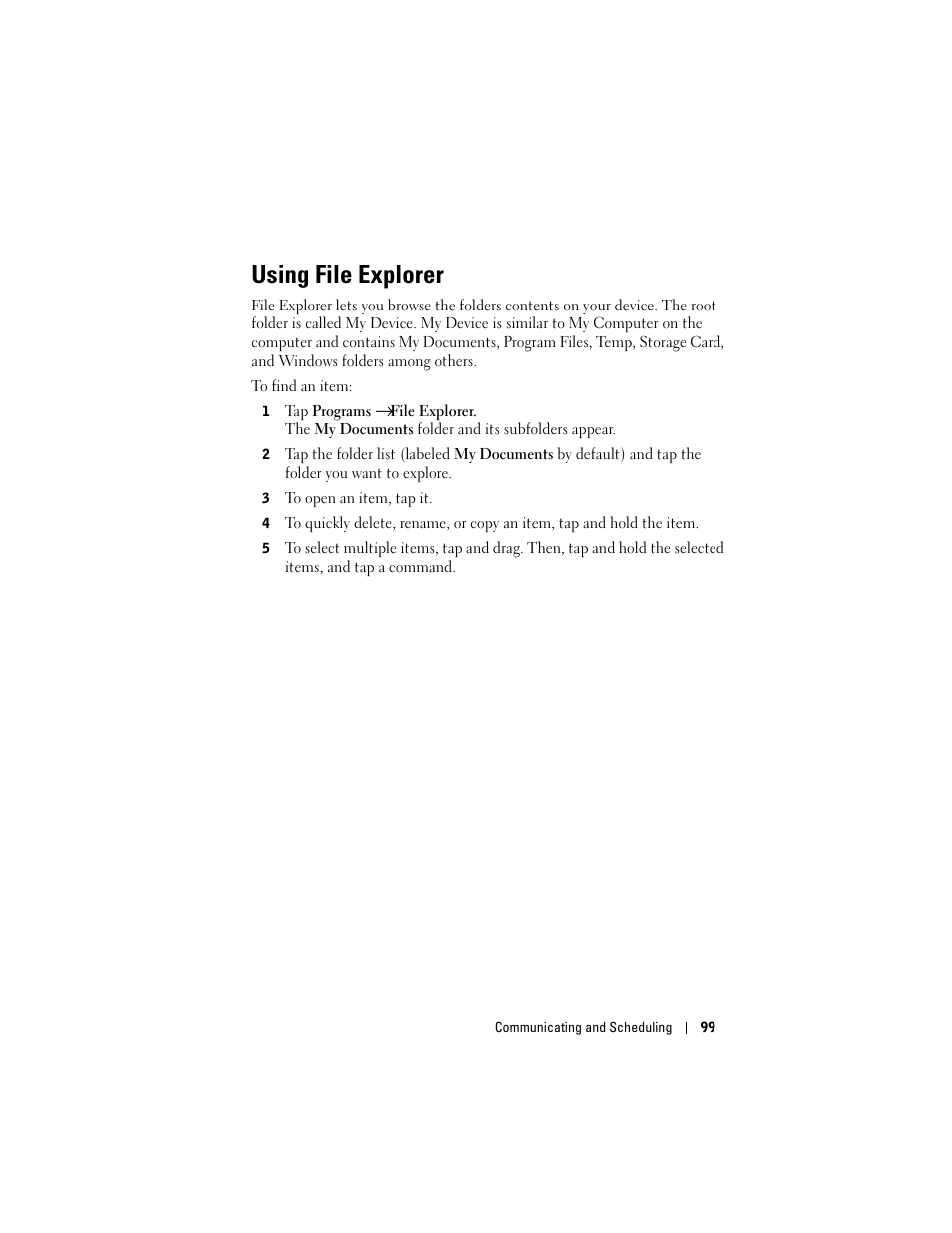 Using file explorer | Dell X50 Upgrade User Manual | Page 99 / 170