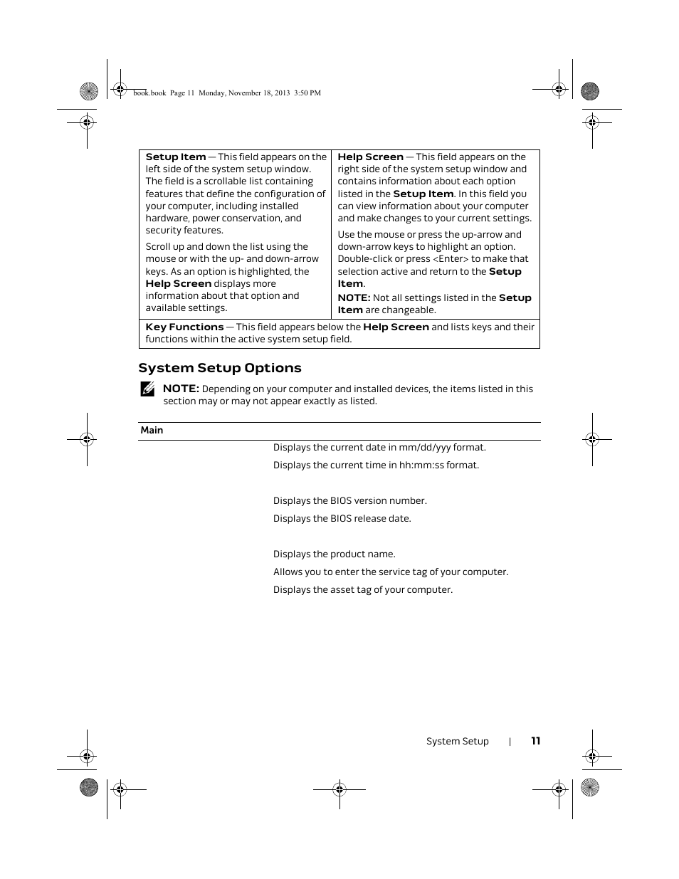 System setup options | Dell Alienware X51 R2 (Early 2013) User Manual | Page 11 / 18