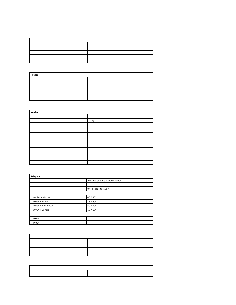 Communications, Audio, Keyboard | Video, Display, Touch pad | Dell Latitude E5500 User Manual | Page 11 / 42