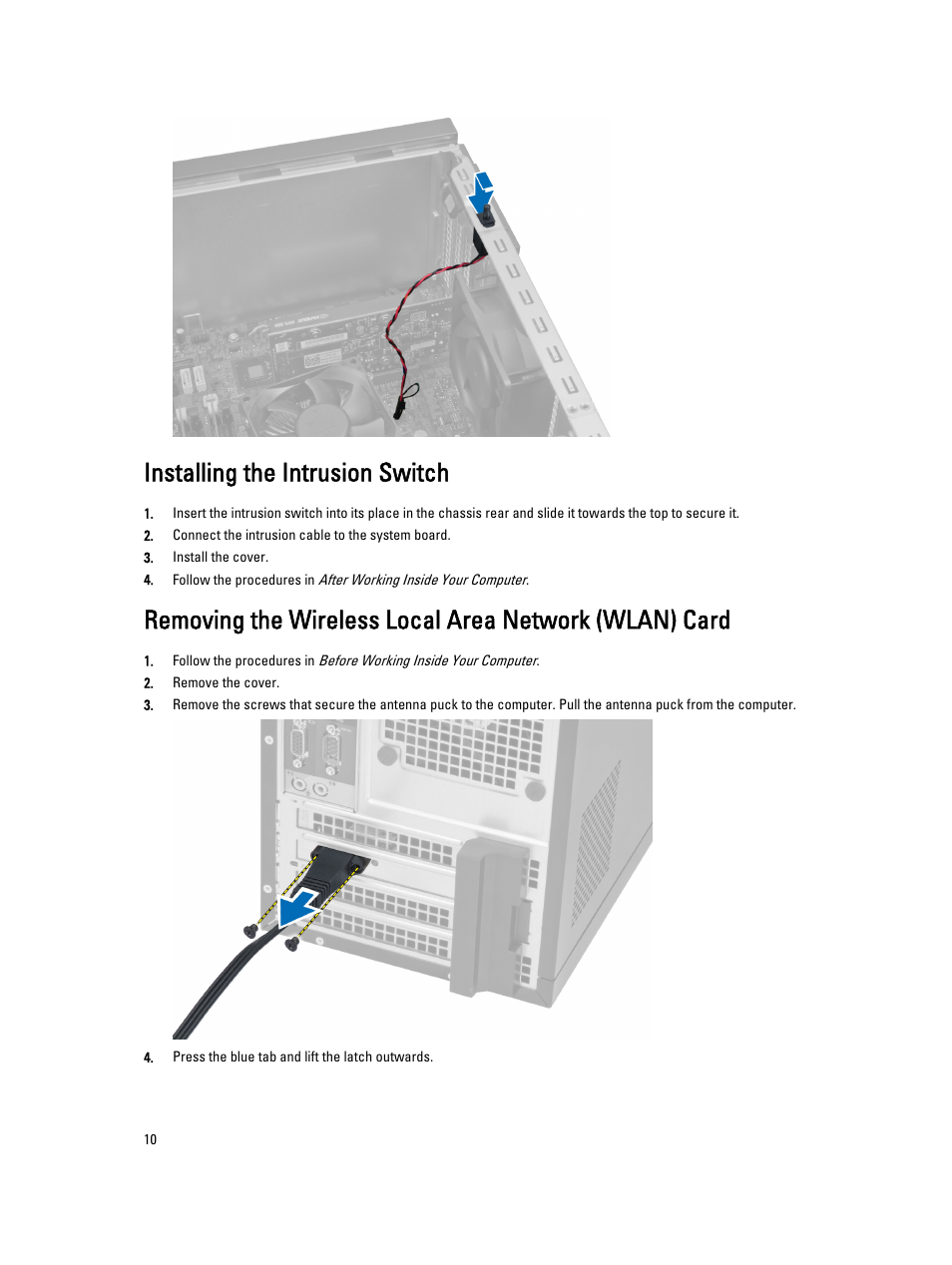Installing the intrusion switch | Dell OptiPlex 7010 (Mid 2012) User Manual | Page 10 / 62
