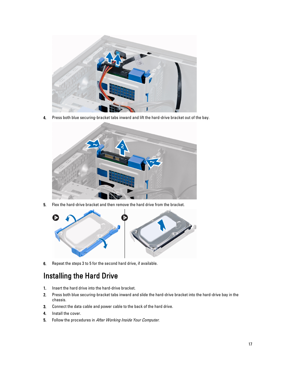 Installing the hard drive | Dell OptiPlex 7010 (Mid 2012) User Manual | Page 17 / 62