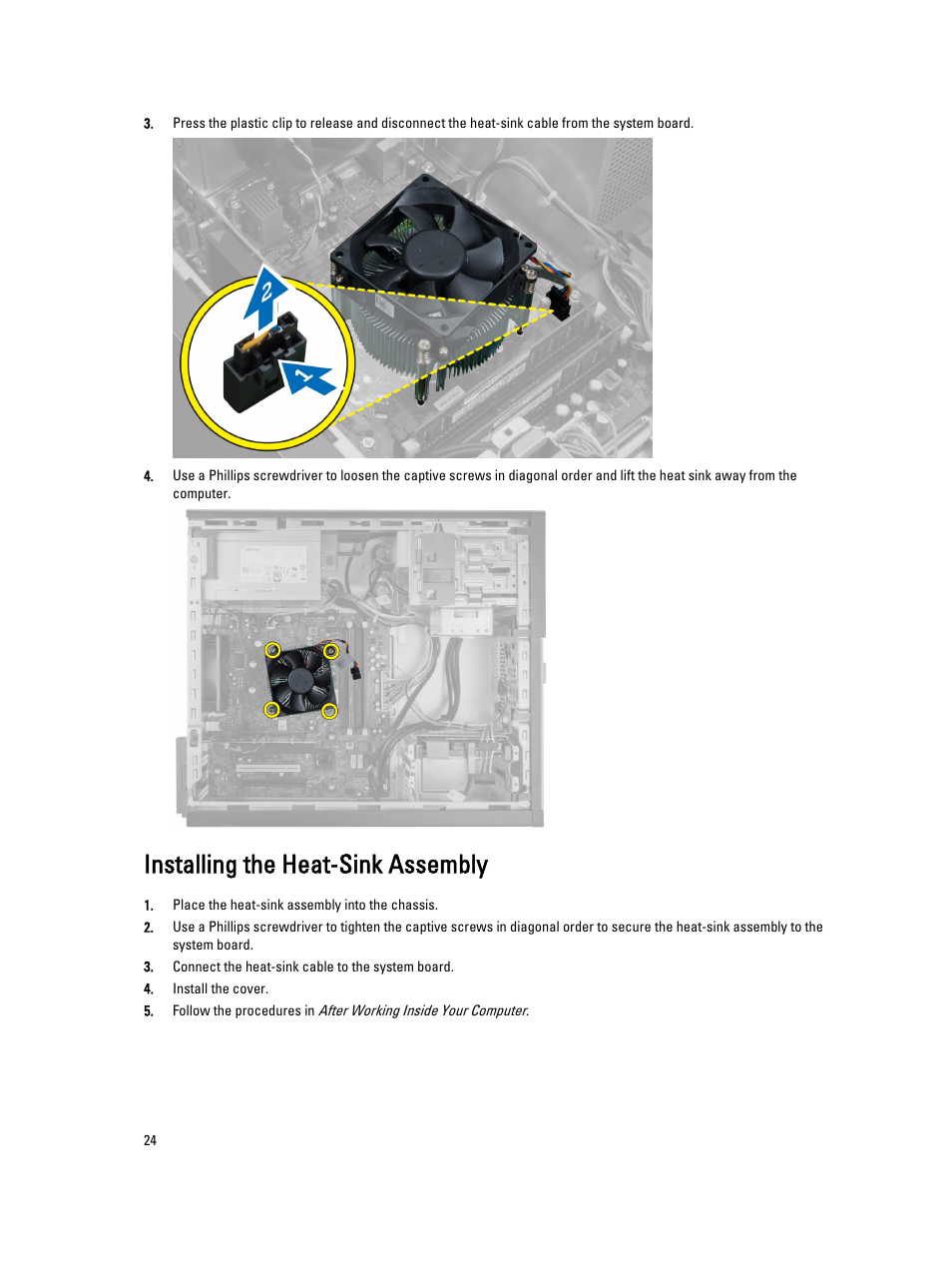 Installing the heat-sink assembly | Dell OptiPlex 7010 (Mid 2012) User Manual | Page 24 / 62