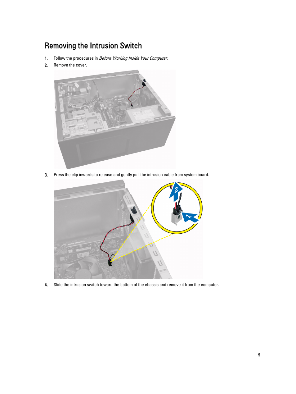 Removing the intrusion switch | Dell OptiPlex 7010 (Mid 2012) User Manual | Page 9 / 62