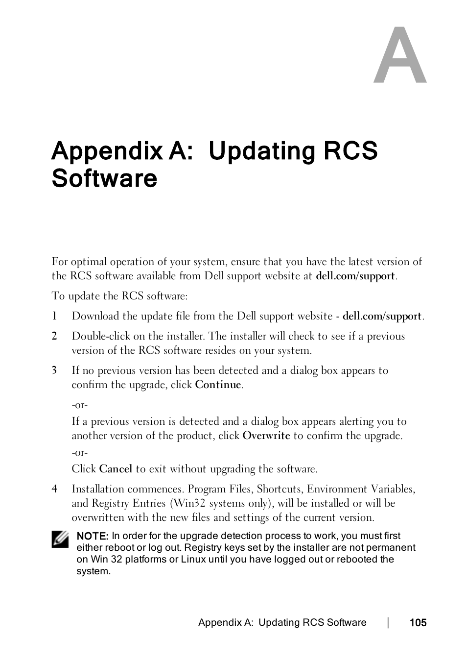 Appendix a: updating rcs software | Dell KVM 1082DS User Manual | Page 105 / 114