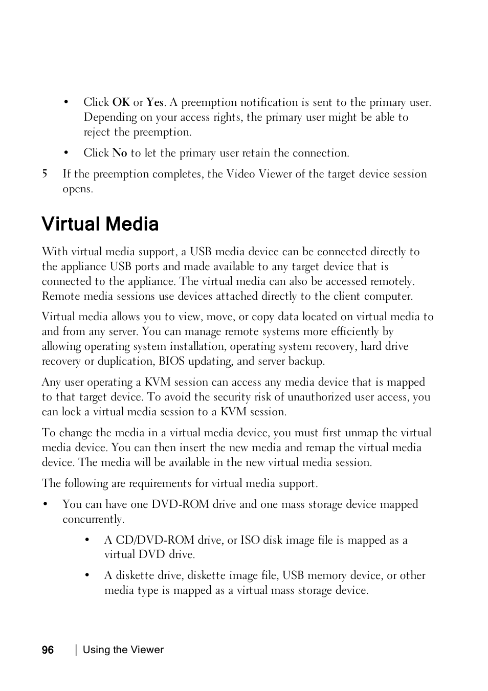 Virtual media, Virtual | Dell KVM 1082DS User Manual | Page 96 / 114