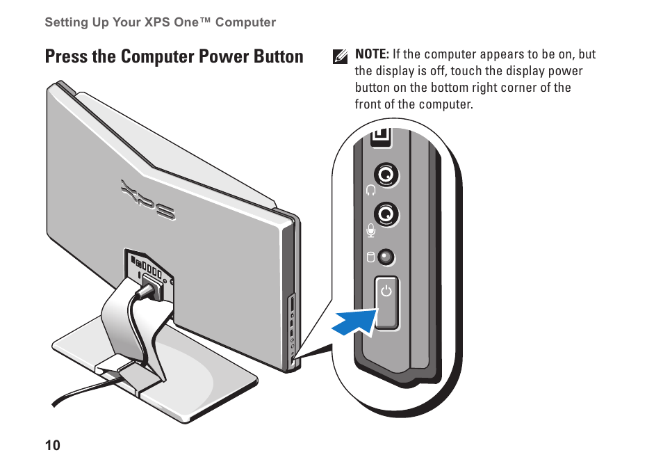 Press the computer power button | Dell XPS One 24 (Late 2008) User Manual | Page 12 / 80