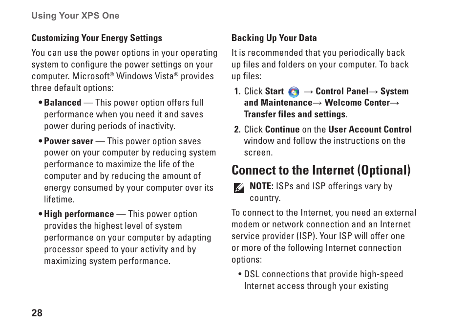 Connect to the internet (optional) | Dell XPS One 24 (Late 2008) User Manual | Page 30 / 80