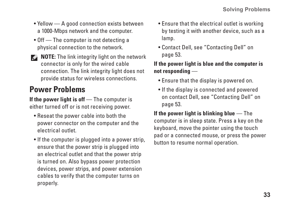 Power problems | Dell XPS One 24 (Late 2008) User Manual | Page 35 / 80