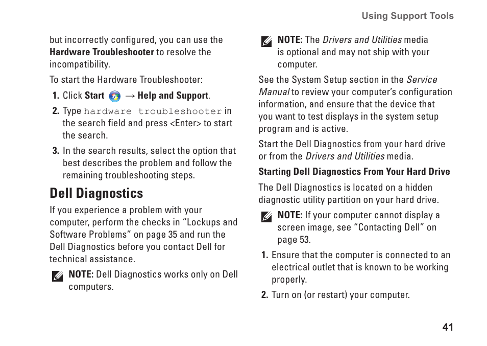Dell diagnostics | Dell XPS One 24 (Late 2008) User Manual | Page 43 / 80