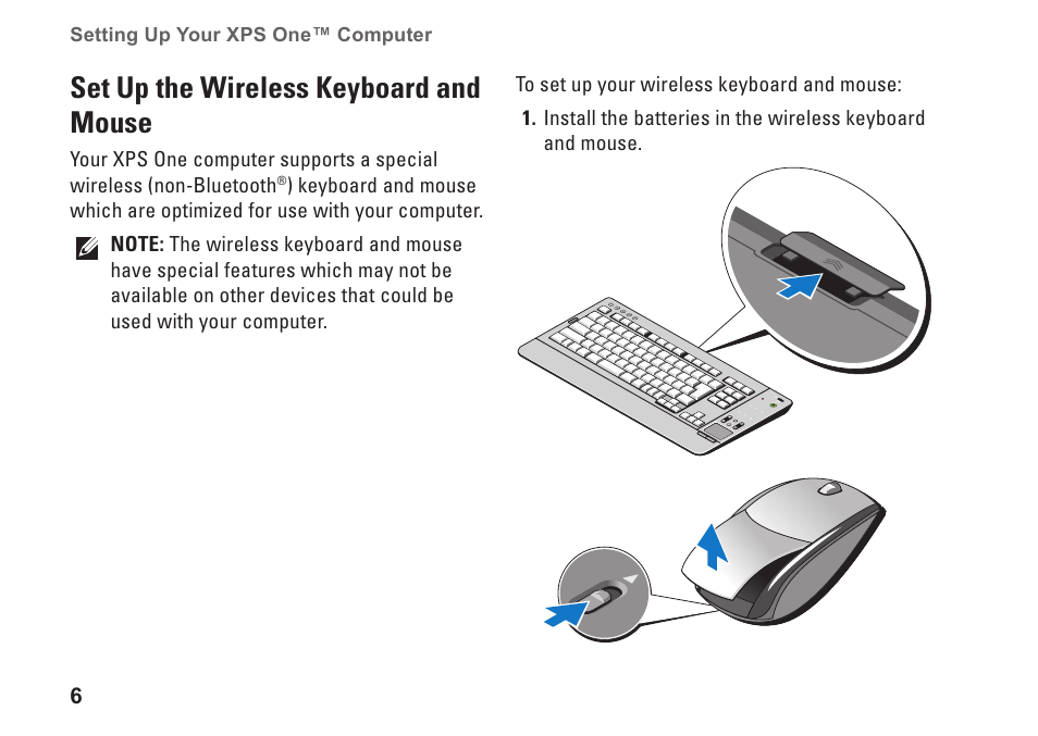 Set up the wireless keyboard and mouse, Set up the wireless keyboard, And mouse | Dell XPS One 24 (Late 2008) User Manual | Page 8 / 80