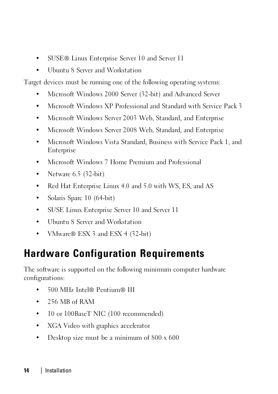 Hardware configuration requirements | Dell KVM 1081AD/ KVM 2161AD User Manual | Page 14 / 112