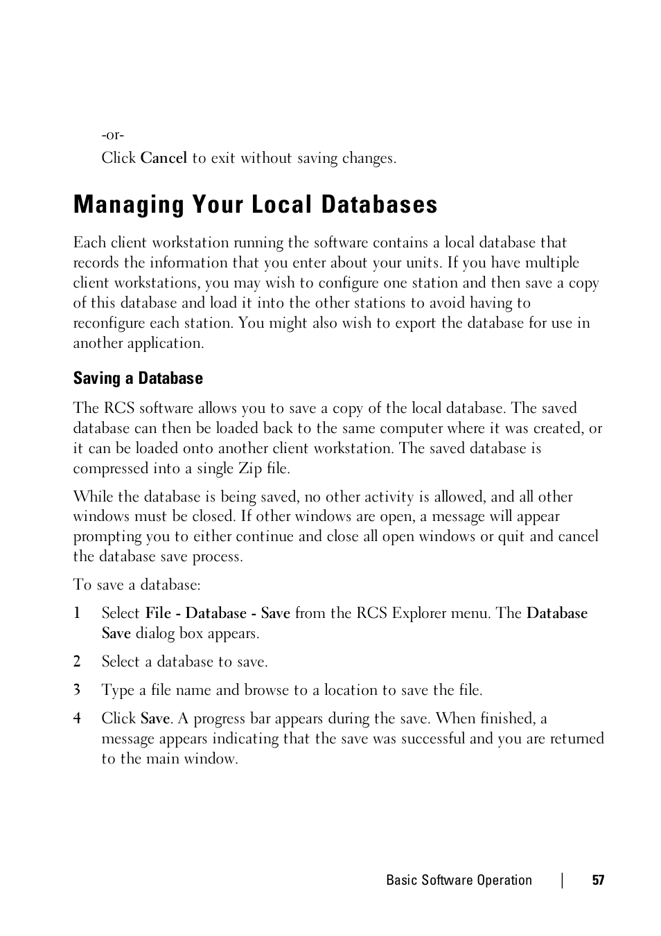 Managing your local databases, Saving a database | Dell KVM 1081AD/ KVM 2161AD User Manual | Page 57 / 112
