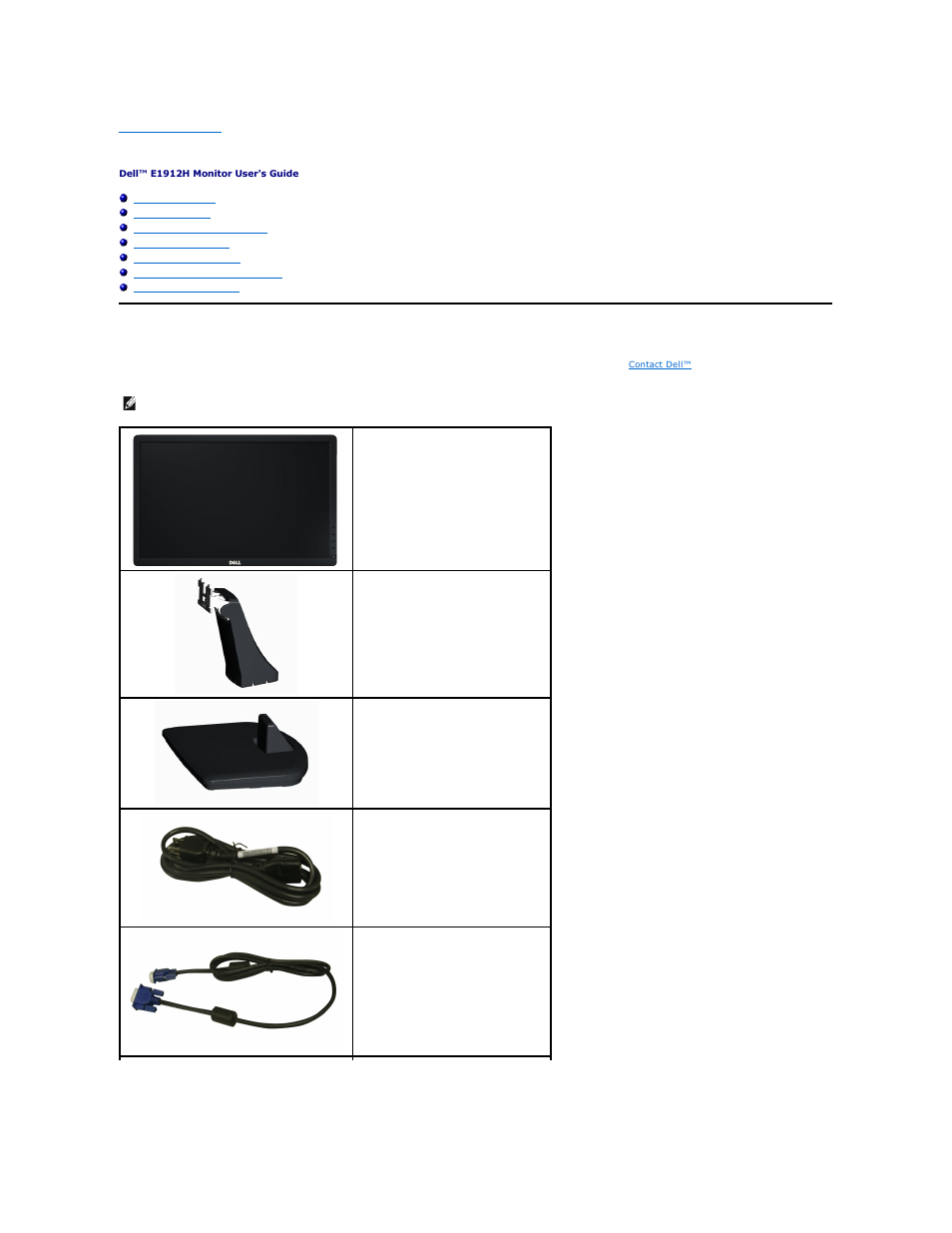 About your monitor, Package contents | Dell E1912H Monitor User Manual | Page 2 / 32